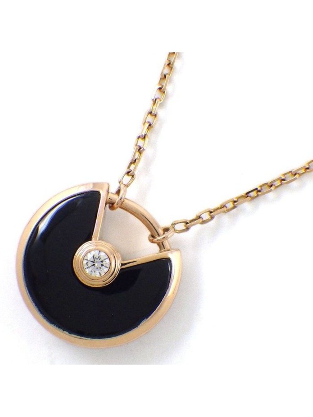 Cartier Necklace Amulette Round Motif Onyx Diamond 18K Pink Gold